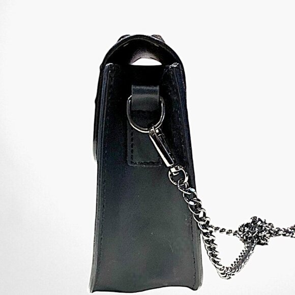 Borse in Pelle Black Studded Matte Leather Crossbody Bag w/Chainstrap - Picture 4 of 15